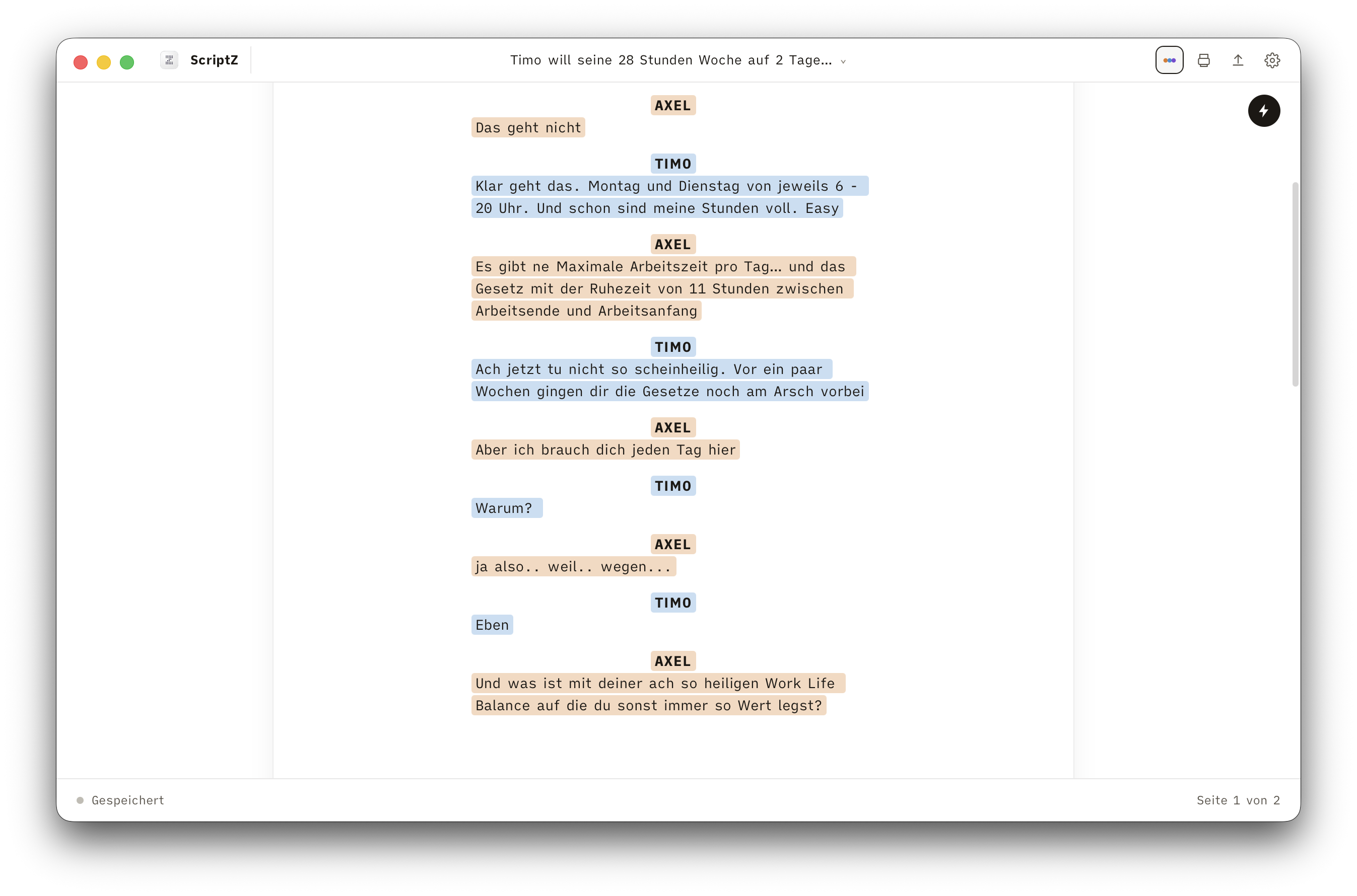 ScriptZ Editor mit Charakter-Highlights